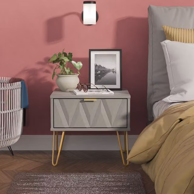 Ready Assembled 2 U Dallas 1 Drawer Bedside Table in Grey and Gold – 1