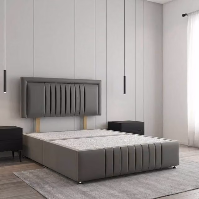 Regional Furnishings Plush Grey Velvet Single Divan Bed Base with 24 inch Headboard and Footboard, W/D/H: 90 x 190 cm