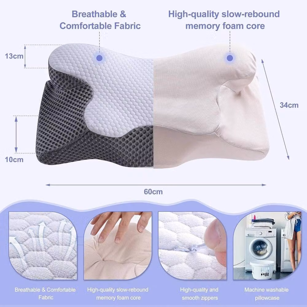 NESTLUNE Orthopaedic Contour Cervical Memory Foam Pillow in Grey, Cot Size – 2