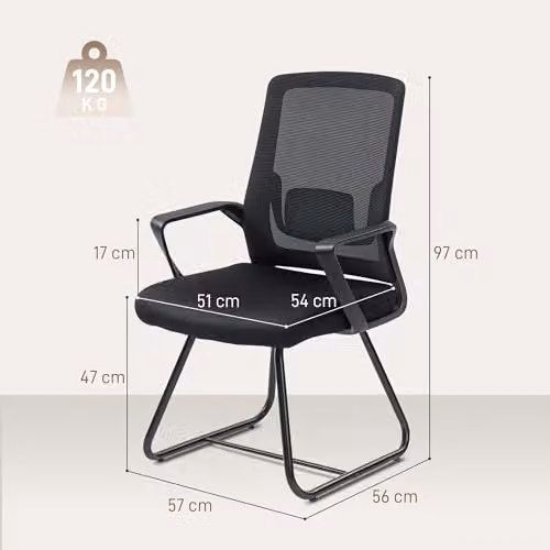 HOMCOM Black Mesh and Fabric Desk Chair with Armrests for Home or Office – 3