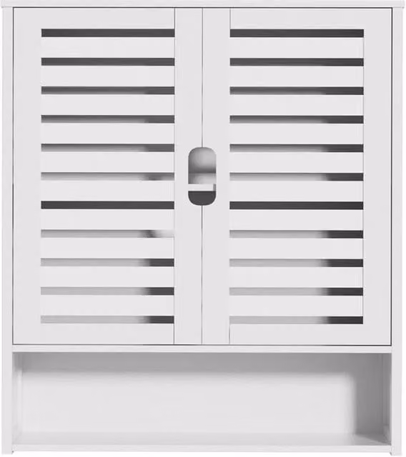 VOGREX White Lacquered Bamboo Wall Mounted Bathroom and Kitchen Storage Cabinet with Hinged Doors and Internal Shelves – 1