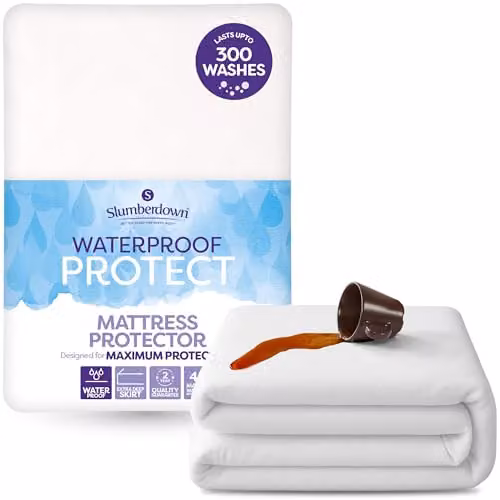 Slumberdown Waterproof Mattress Protector, White, W/D/H: 150 x 200 x 30 cm