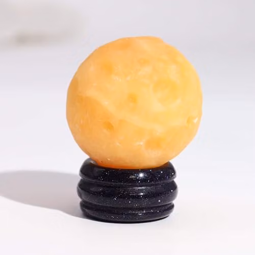 KDMD Saturn Yellow Jade Planet on a Goldstone Stand – 3
