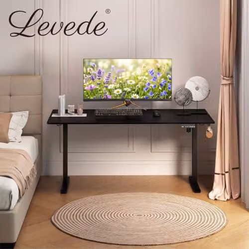 Levede Electric Height Adjustable Standing Desk with 4 Memory Smart Panel and Splice Board, Black, W: 160 cm, D: 80 cm – 2