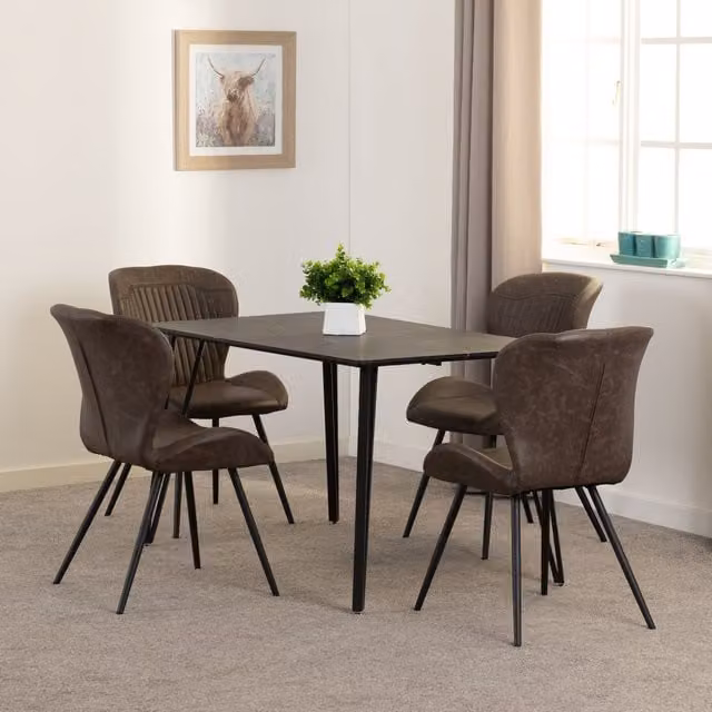 Seconique Marlow & Quebec Modern Marble Effect Rectangular Dining Set in Brown, Black and Grey