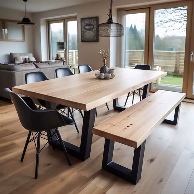 TRL Handmade Furniture Brown Oiled Beech Wood Rectangular Live Edge Dining Table
