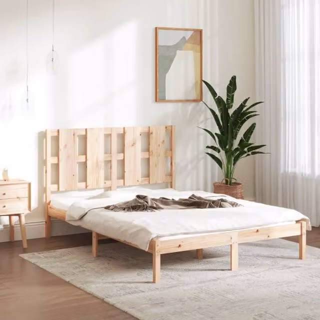 Berkfield Home Solid Wood Pine Double Bed Frame in Brown, W: 135 cm, L: 190 cm