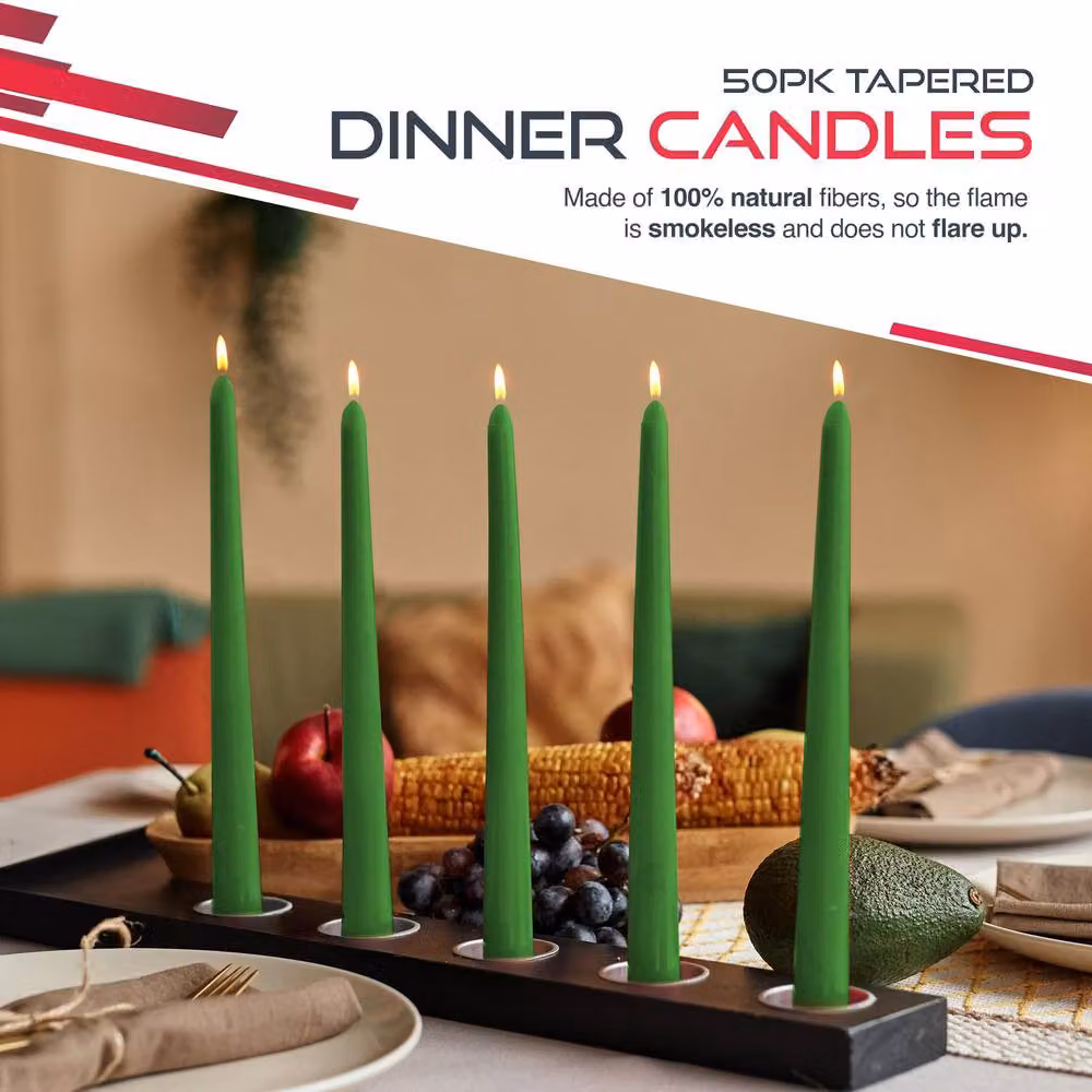 Haltons Unscented Long Tapered Dinner Candles in Green, White or Red – 3