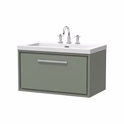 Balterley Modern Wall Mounted Bathroom Vanity Unit with Soft Close Drawer in Matt Green – 3