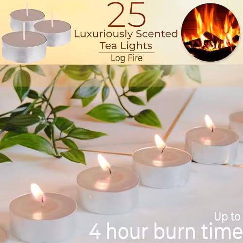 Deco Express Log Fire Scented Tealight Candles, Beige, 25 Pack – 2