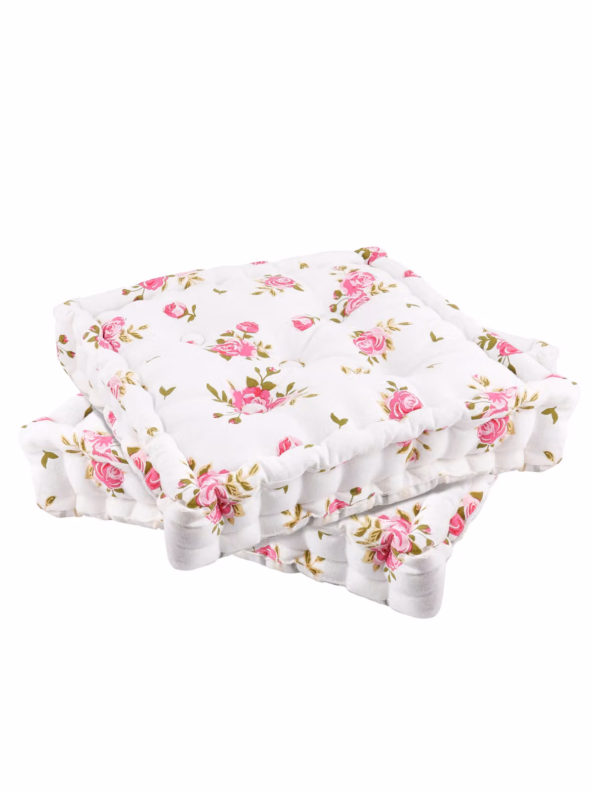 Dibor Set of 2 Vintage Pink and White Floral Print Indoor Outdoor Chair Seat Pads, W/D/H: 40 x 40 x 40 cm – 2