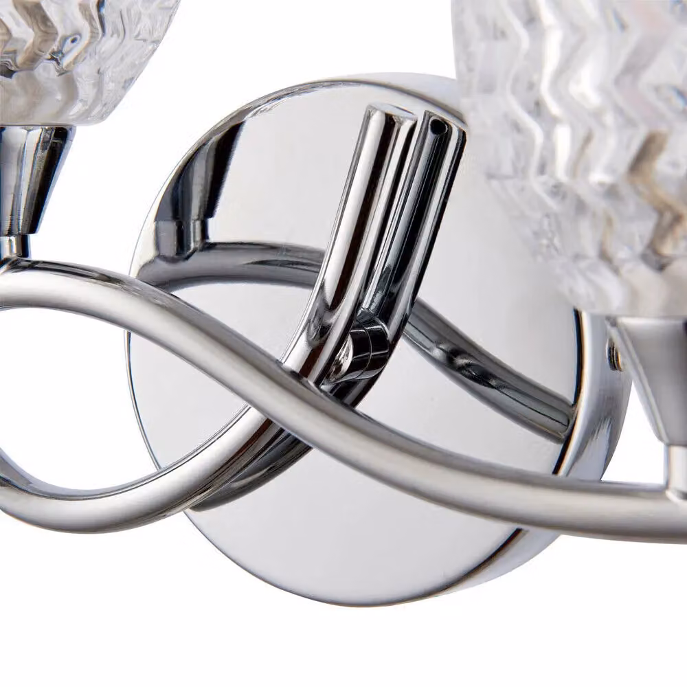 Loops 2 Pack LED Twin Wall Lights with Twisted Chrome Arms and Clear Glass Patterned Shades, Dimmable – 2