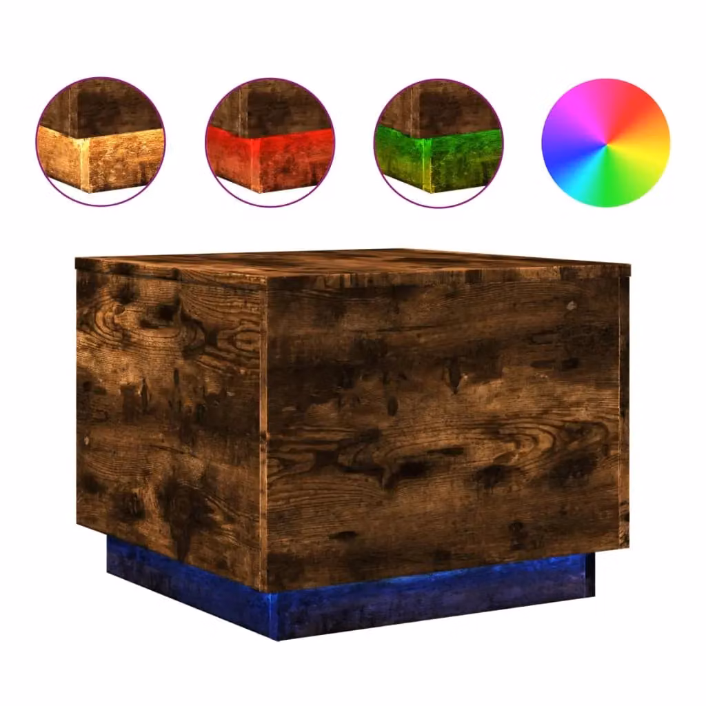 Berkfield Home Modern Square Coffee Table with LED Lights in Smoked Oak Brown, W/D/H: 50 x 50 x 40 cm – 2
