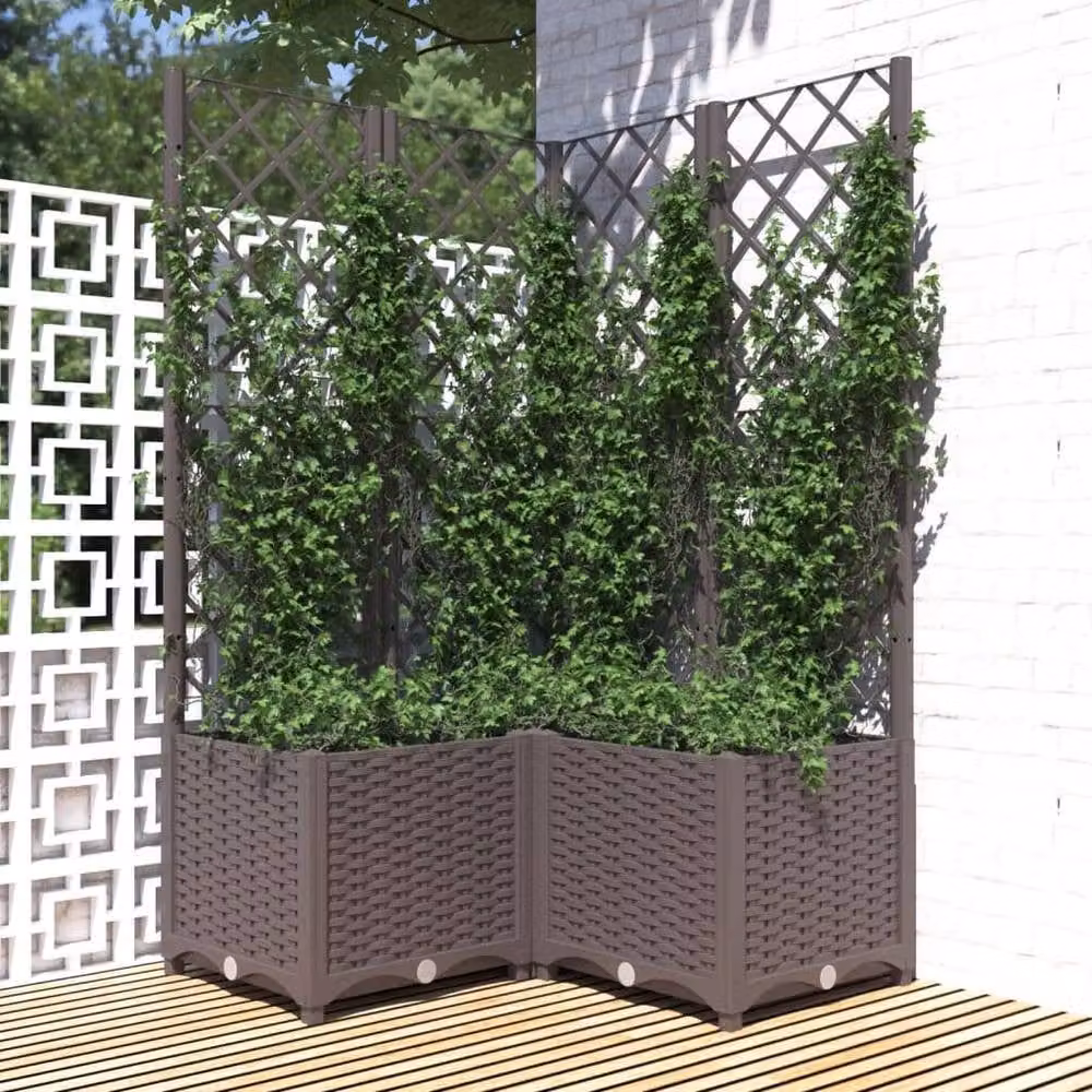 Berkfield Home Garden Planter with Trellis in Brown, W/D/H: 80 x 80 x 136 cm – 2