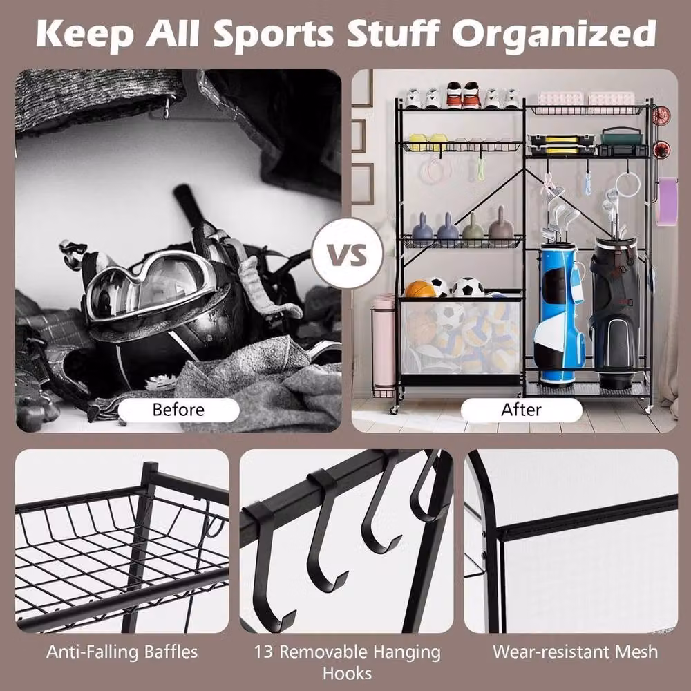 Kelvenix Metal Sports Equipment Organiser and Ball Storage Rack in Black – 3