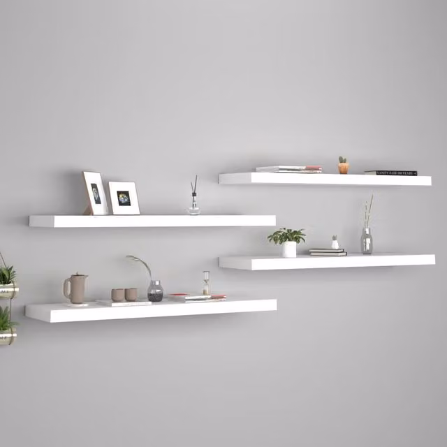 Berkfield Home Floating Wall Shelves, 4 Piece Set, White, W/D/H: 90 x 23.5 x 4 cm