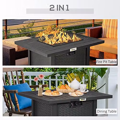Outsunny Rattan-style Propane Gas Fire Pit Table in Black, W/D/H: 71 x 71 x 63 cm – 3