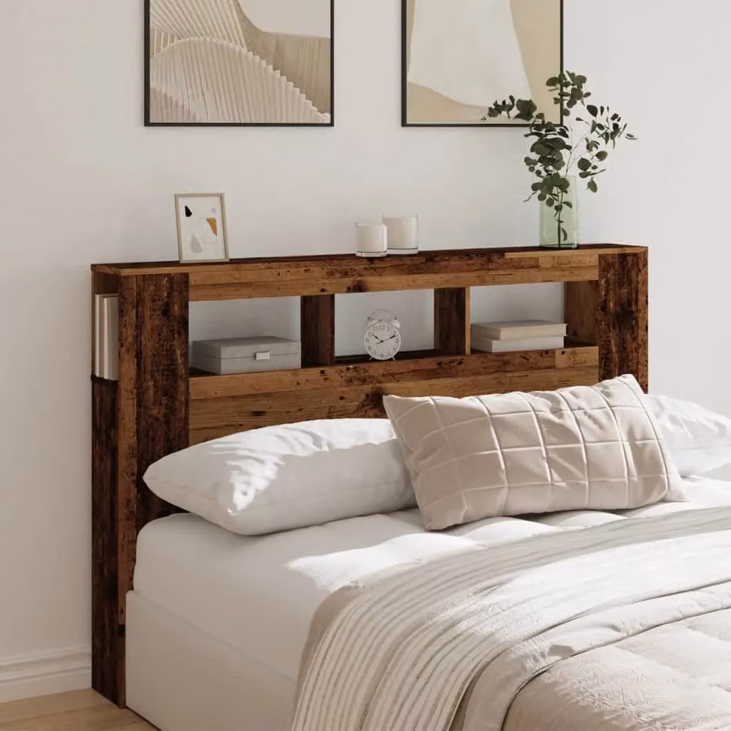 Berkfield Home Modern LED Headboard in Brown with Integrated Lighting, Shelf and USB Charging Port, W/D/H: 160 x 18.5 x 103.5 cm – 4