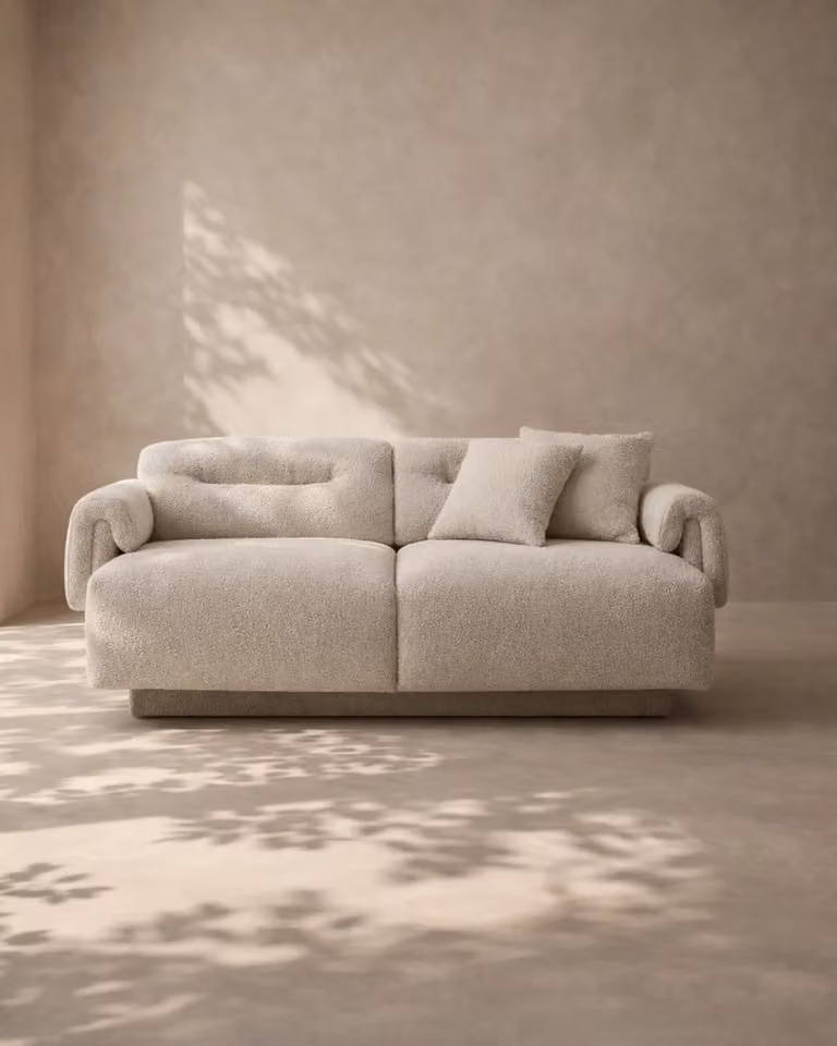 Tommy Franks Frankie 2-Seater Lounge in Chex Steam Bouclé Grey and Beige