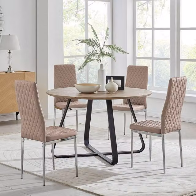 FurnitureboxUK Santorini Round Dining Table and 4 Milan Chairs Set in Brown and Yellow