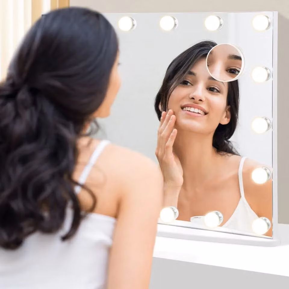 Costway 2 in 1 Tabletop and Wall Mounted Makeup Vanity Mirror with 18 Dimmable LED Lights in White – 2