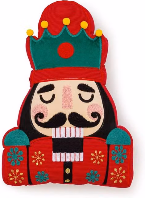 Luxor Living Red Nutcracker Festive Embroidered Plush Christmas Cushion, W: 50 cm, H: 35 cm