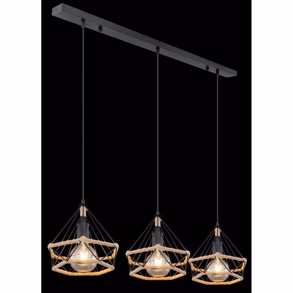 Globo Lighting Bar Pendant Ceiling Light with 3 Hangers in Black and Brown – 6