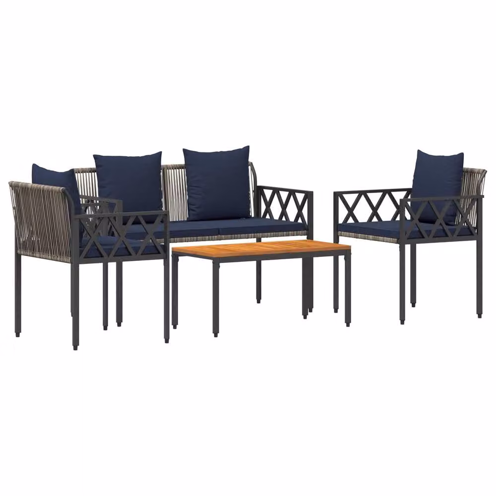 Berkfield Home 4-Piece Modern Outdoor Furniture Set in Grey and Blue with Acacia Wood and Poly Rattan – 2