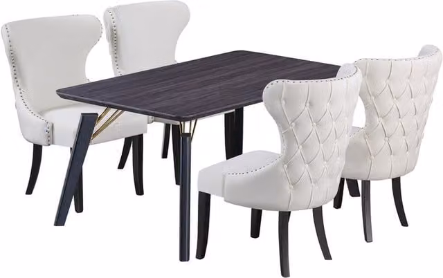 Mayfair Cosmo LUX Modern Rectangular Dining Set with Table and 4 Chairs in Beige, Black, Gold and White