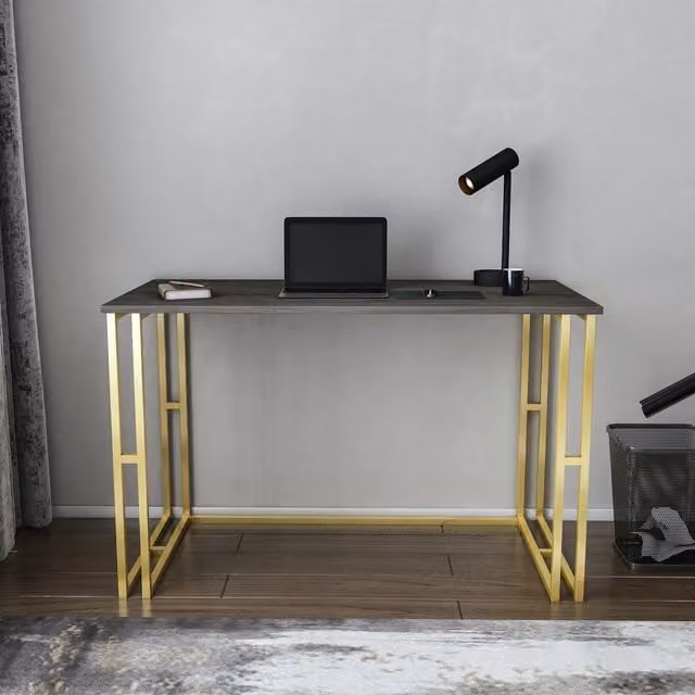 Decorotika Kane Modern Computer Desk in Gold and Brown, W: 120 cm, H: 75 cm, D: 60 cm