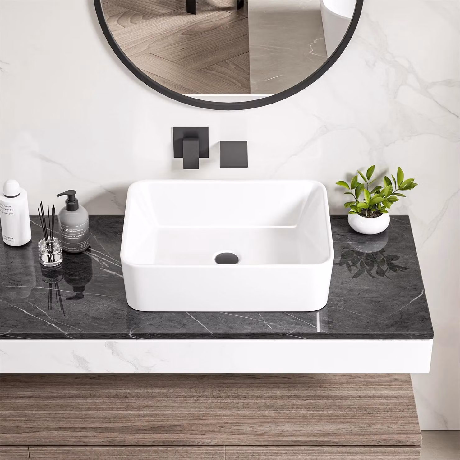 Dprodo White Ceramic Rectangular Countertop Vessel Sink, W: 83 cm, D: 40 cm, H: 40 cm – 4
