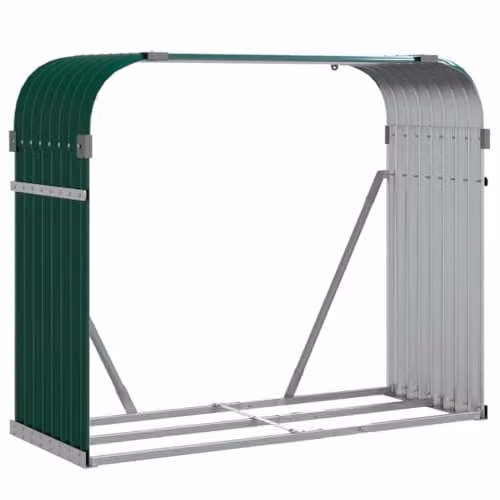 vidaXL Freestanding Log Holder in Green, Galvanised Steel, W/D/H: 120 x 45 x 100 cm