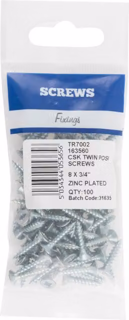 Hiatt 100 Pack Silver Galvanised Countersunk Pozidriv Wood Screws, Diameter: 0.4 cm, Length: 1.9 cm