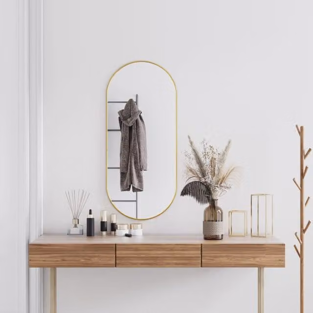 Berkfield Home Minimalist Oval Wall Mirror in Gold, W: 100 cm, H: 45 cm