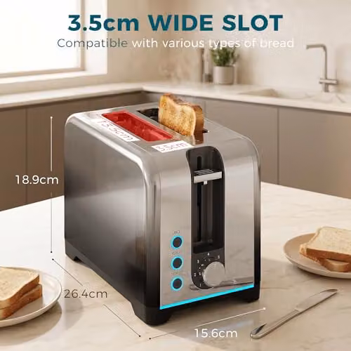 HOMCOM 2 Slice Toaster with 7 Browning Levels and Auto Shut-Off, 930W, Black and Silver – 3