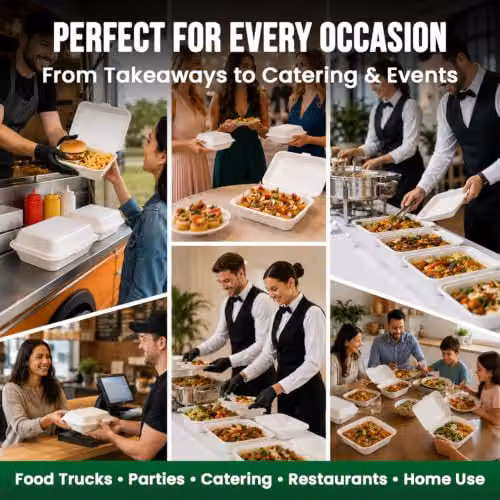 ECONX White Bagasse Clamshell Takeaway Food Containers, 100 Pieces, W: 17.78 cm x D: 12.7 cm x H: 6.5 cm – 2