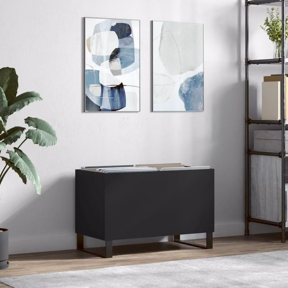 Berkfield Home Record Cabinet in Black, W: 74.5 cm, D: 38 cm, H: 48 cm – 2