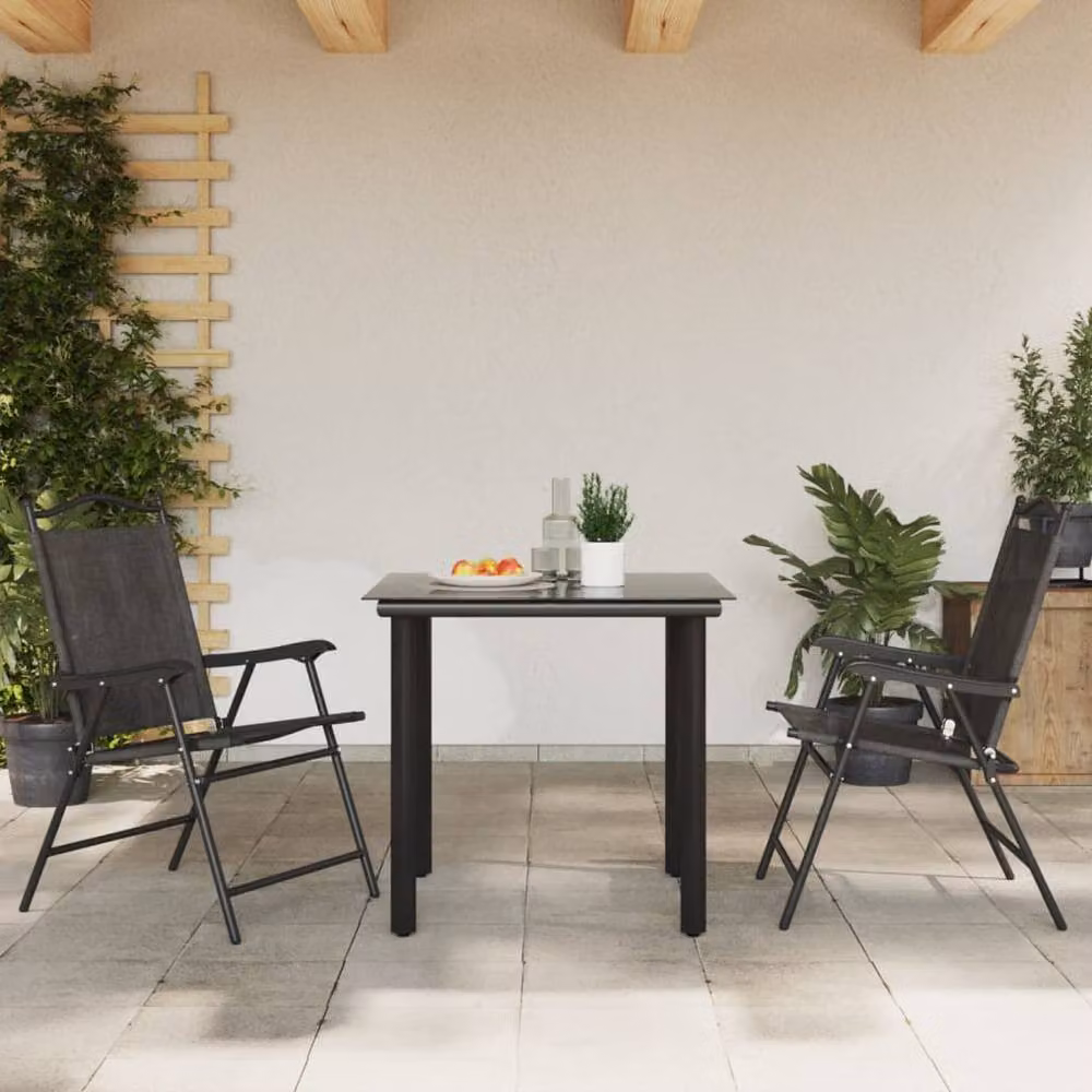 Berkfield Home Set of 2 Folding Garden Chairs in Melange Grey Steel and Textilene – 3