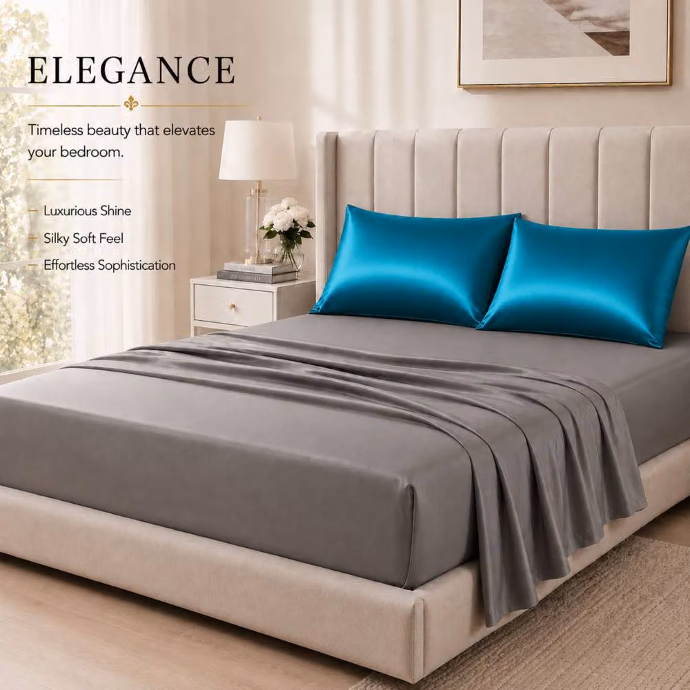 Pamposh Luxury Mako Satin Silk Pillowcase Set of 6 in Petrol Teal – 6
