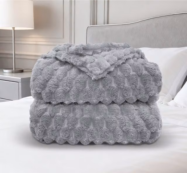 Velosso Super Snug Chunky Popcorn Fleece Throw in Silver Grey, W: 200 cm, D: 240 cm