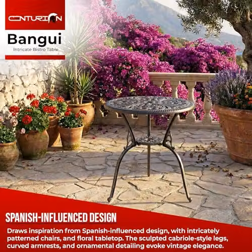 Centurion BANGUI Outdoor Bistro Table in Grey Cast Aluminium with Parasol Hole, Diameter: 68.5 cm, Height: 70 cm – 3