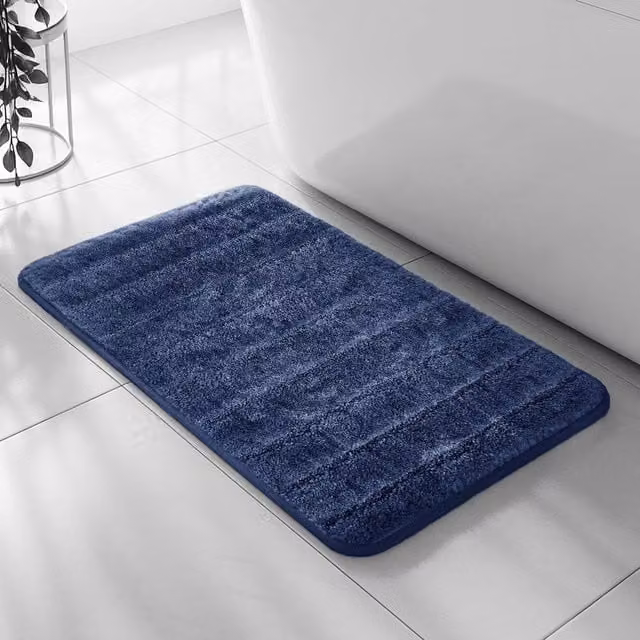 Velosso Lexington Navy Blue Microfibre Non-Slip Bath and Pedestal Mat