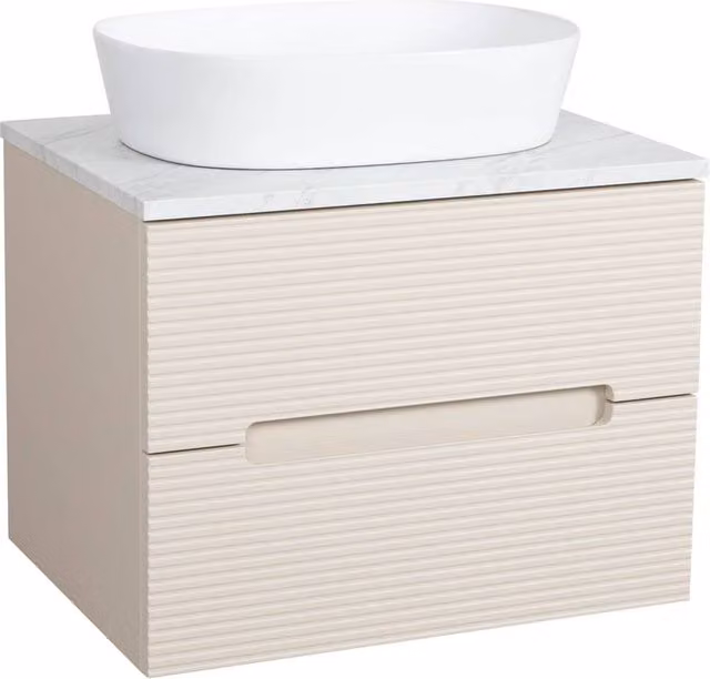 Bathroom Kingdom Monza Wall Hung Vanity Basin in Oatmeal and Grey with Fluted Design, Width: 60 cm