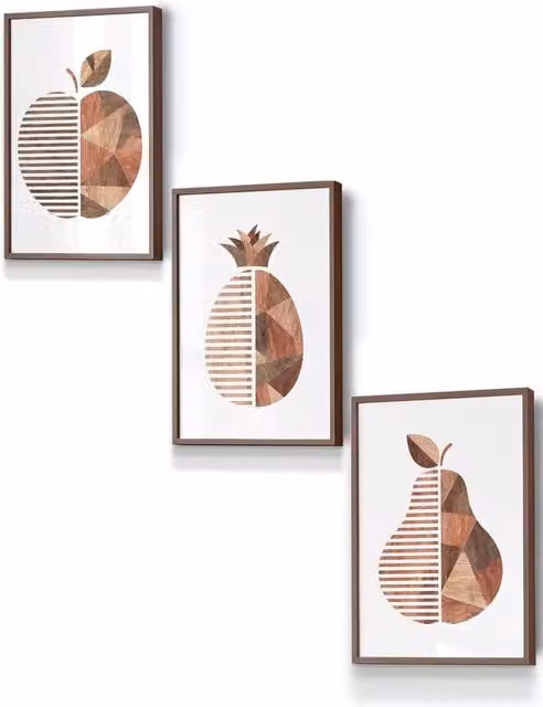 ARTZE Geometric Abstract Fruit Framed Wall Art in Brown, W: 33 cm, H: 45 cm, D: 2 cm