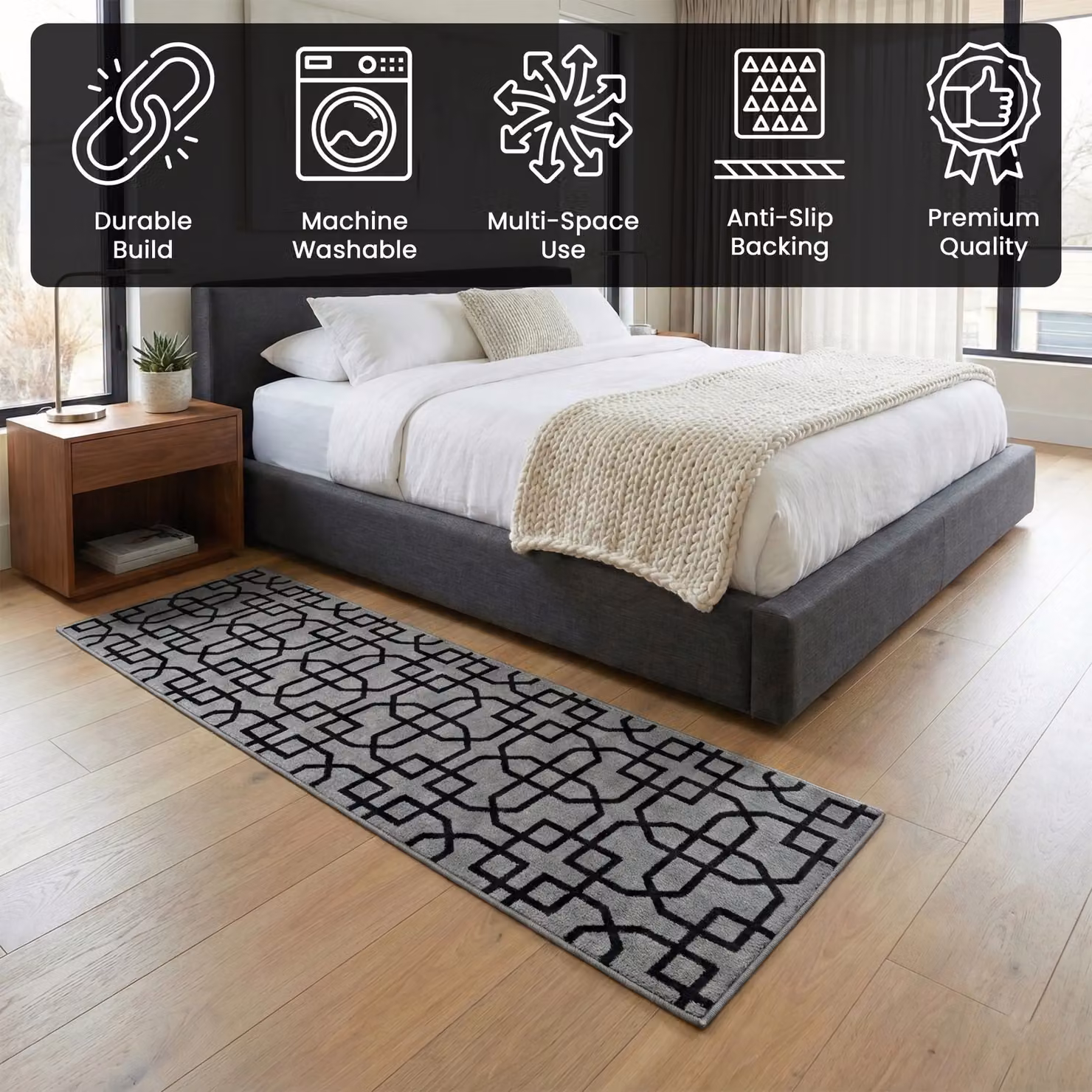 Smart Living Siam Heavy Duty Non Slip Machine Washable Hallway and Kitchen Door Mat in Grey, W: 67 cm, L: 120 cm – 3