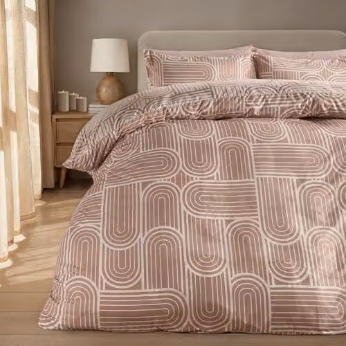 OHS Reversible Arches Print Microfibre Polyester Duvet Cover Set with Pillowcases in Beige and Sand, W/D/H: 180 x 200 cm, Pillowcases: 50 x 75 cm