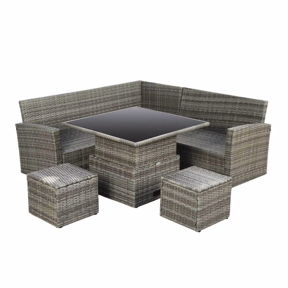 Home Garden Direct St. Tropez Grey Rattan L-Shape Garden Corner Sofa Set with Rising Table and Ottoman – 3