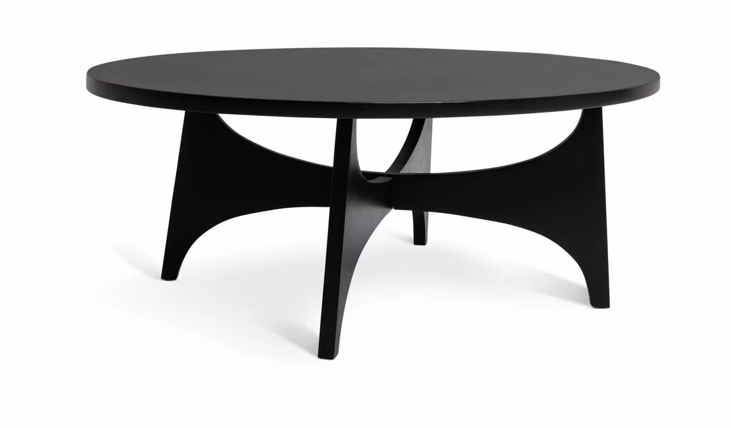 Cheap Furniture Warehouse Mid Century Round Mango Wood Coffee Table in Black, W/D/H: 110.0 x 65.0 x 36.5 cm