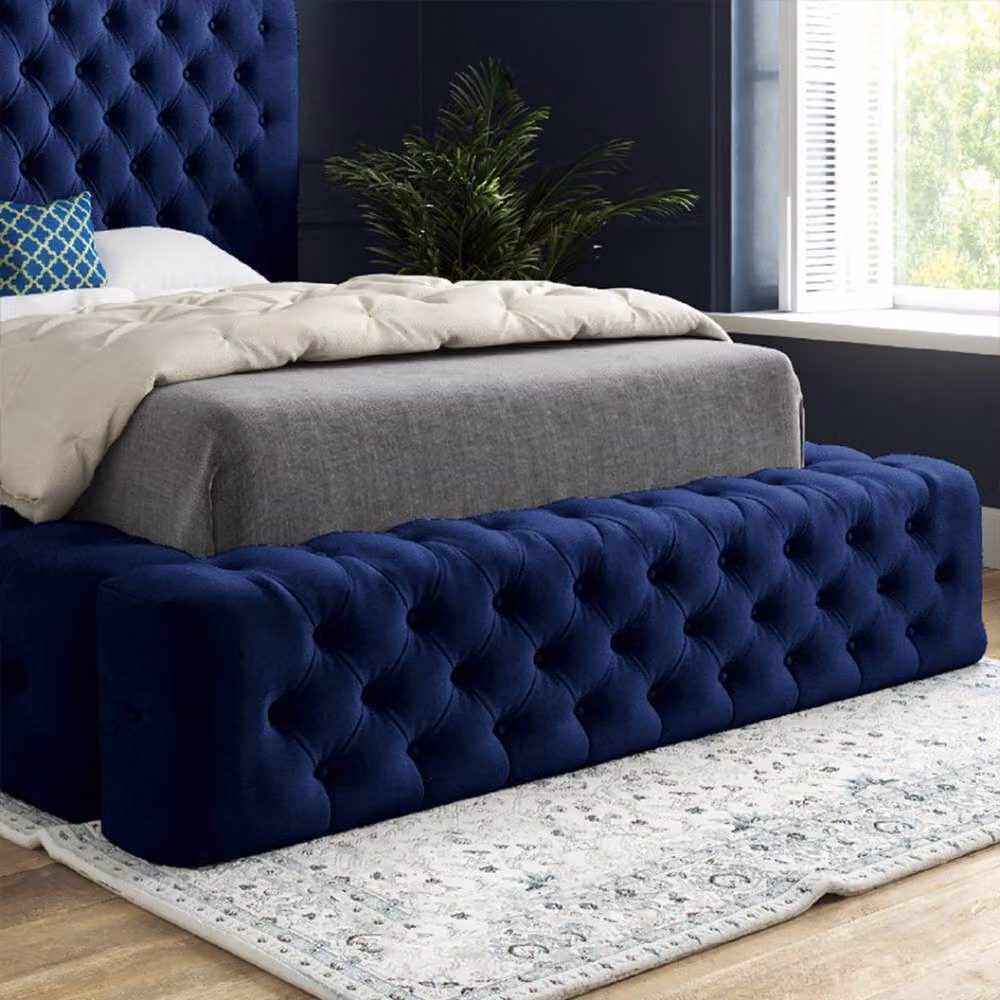 Casani Woolmer Blue Velvet Upholstered Chesterfield Bed Frame, W/D/H: 137 x 90 x 200 cm – 5