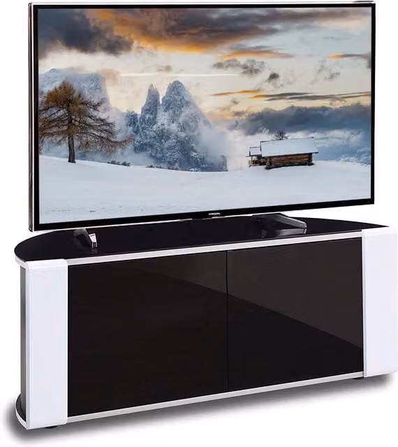 MDA Designs Sirius 850 Modern Glossy TV Cabinet in Black and White with Glass W/H/D: 85 x 51 x 44 cm